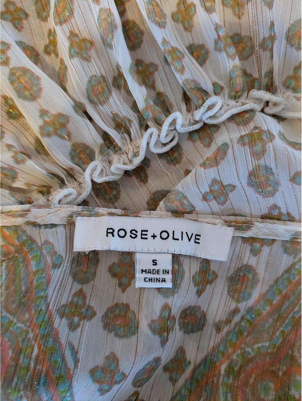 Rose + Olive Blouse Womens Small Multicolor Paisley V Neck Ruffle Tunic Top - Picture 6 of 6
